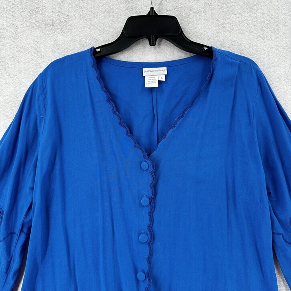 Soft Surroundings Blouse Womens‎ SMALL Blue Embroidery 3/4 Sleeve Button Rayon - Picture 5 of 14